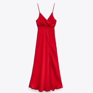 Red satin sleeveless dress